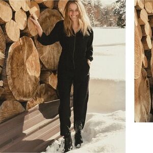 Doen Black Serre Raw Silk Soft Zip Up Jumpsuit Boiler Suit Size Small Dôen